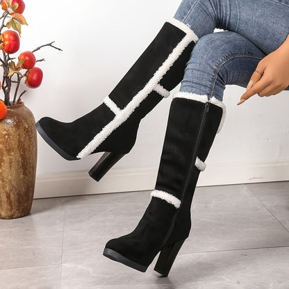 Winter Snow Faux Collar Plush - Chunky Heel Boots