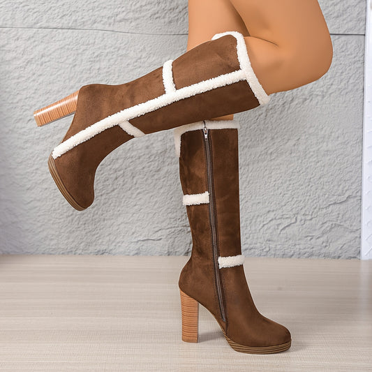 Winter Snow Faux Collar Plush - Chunky Heel Boots