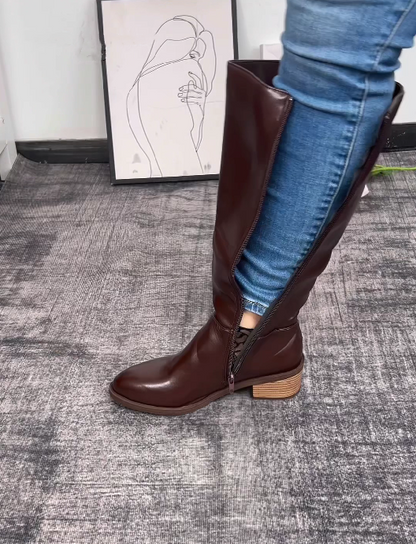 PU Leather Waterproof And Warm Zippered Mid-calf Boot