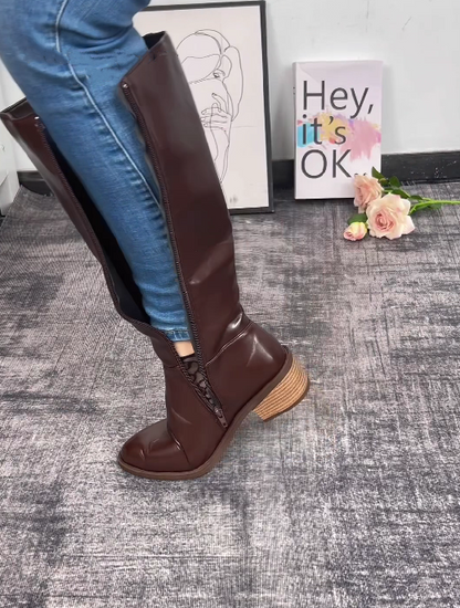 PU Leather Waterproof And Warm Zippered Mid-calf Boot