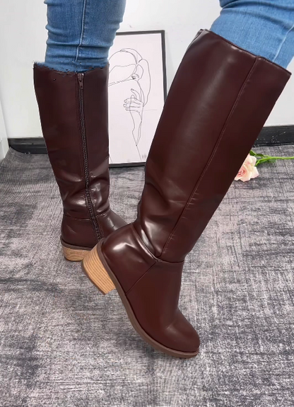 PU Leather Waterproof And Warm Zippered Mid-calf Boot