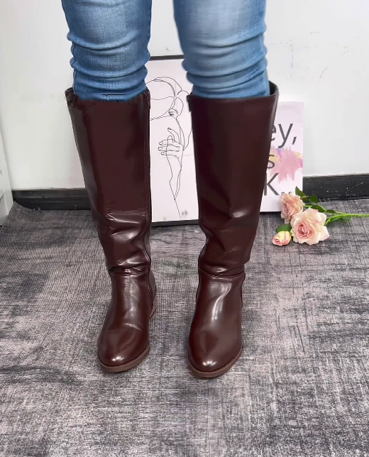 PU Leather Waterproof And Warm Zippered Mid-calf Boot