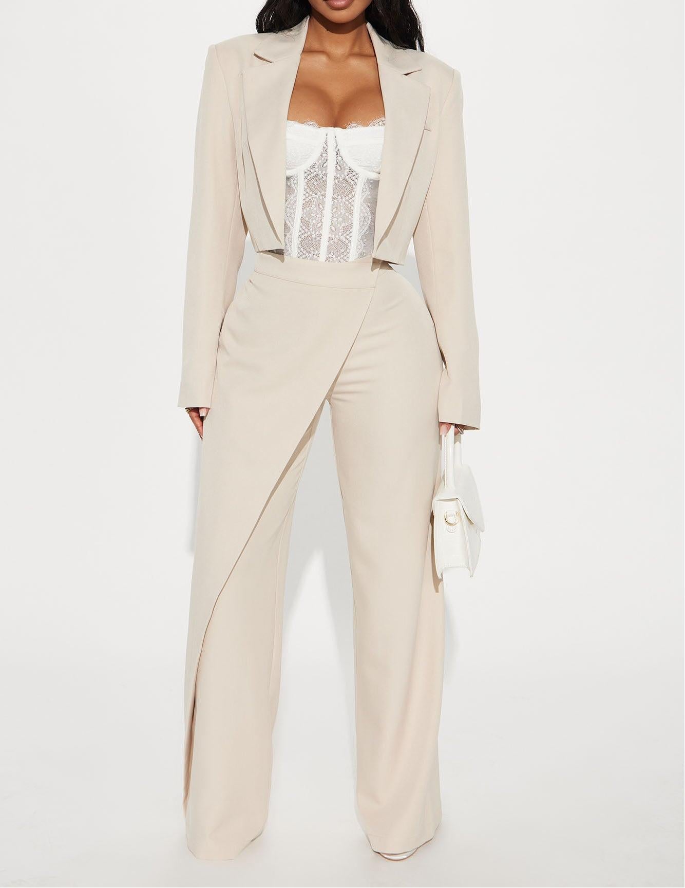 Booked And Busy Taupe Blazer Pant Set