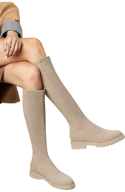 Round-Toe Stretchy Wool Knee-High Boots