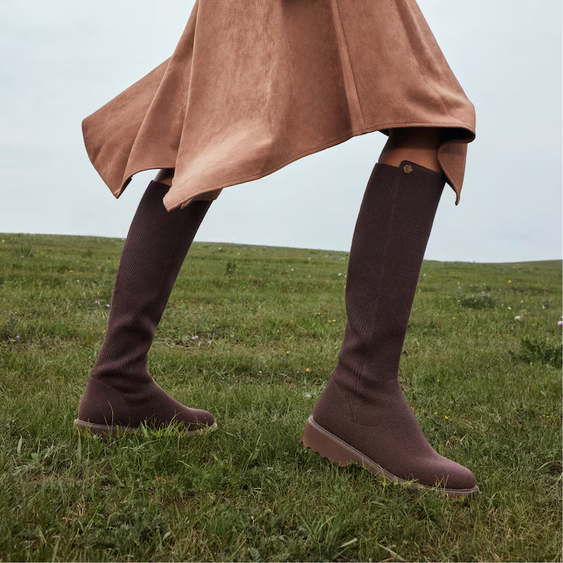 Round-Toe Stretchy Wool Knee-High Boots