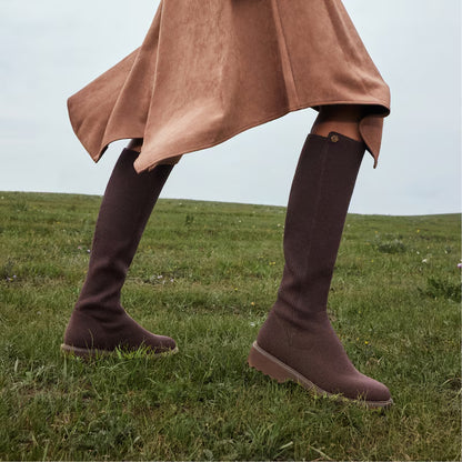 Round-Toe Stretchy Wool Knee-High Boots