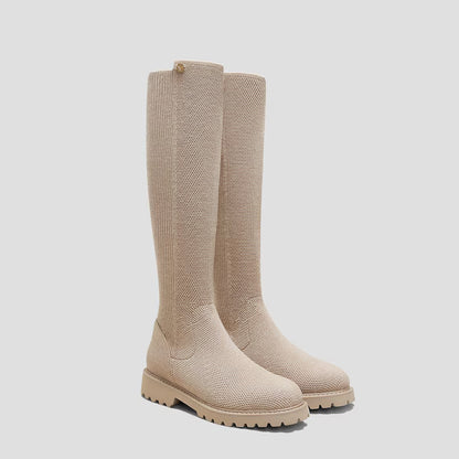 Round-Toe Stretchy Wool Knee-High Boots