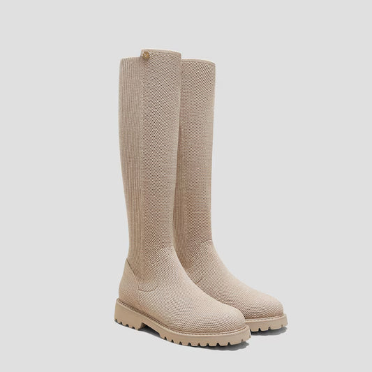 Round-Toe Stretchy Wool Knee-High Boots