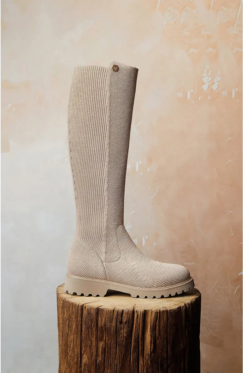 Round-Toe Stretchy Wool Knee-High Boots