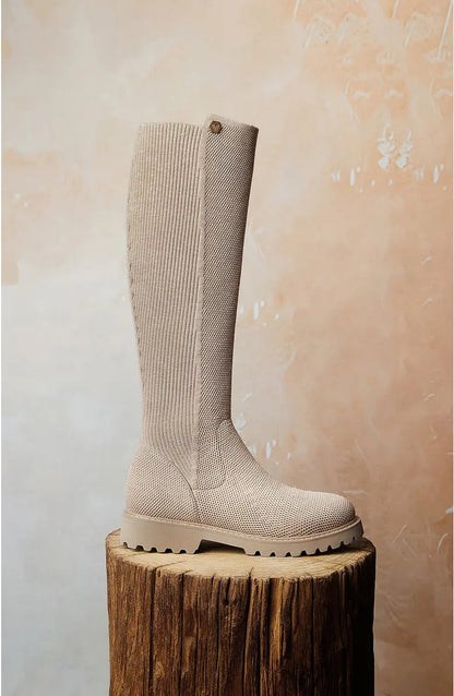 Round-Toe Stretchy Wool Knee-High Boots