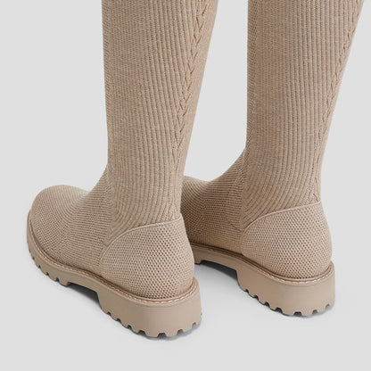 Round-Toe Stretchy Wool Knee-High Boots