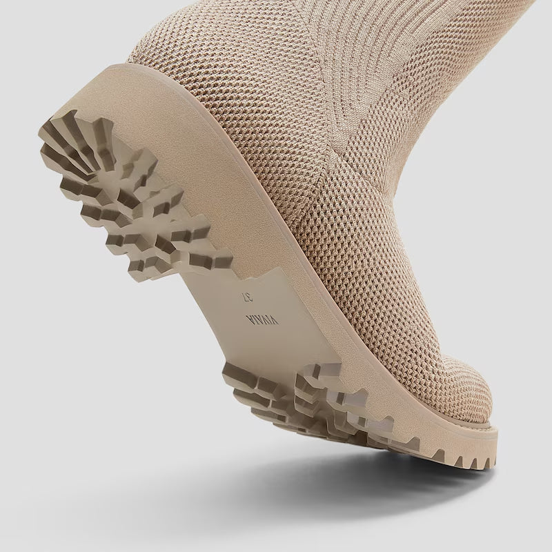 Round-Toe Stretchy Wool Knee-High Boots