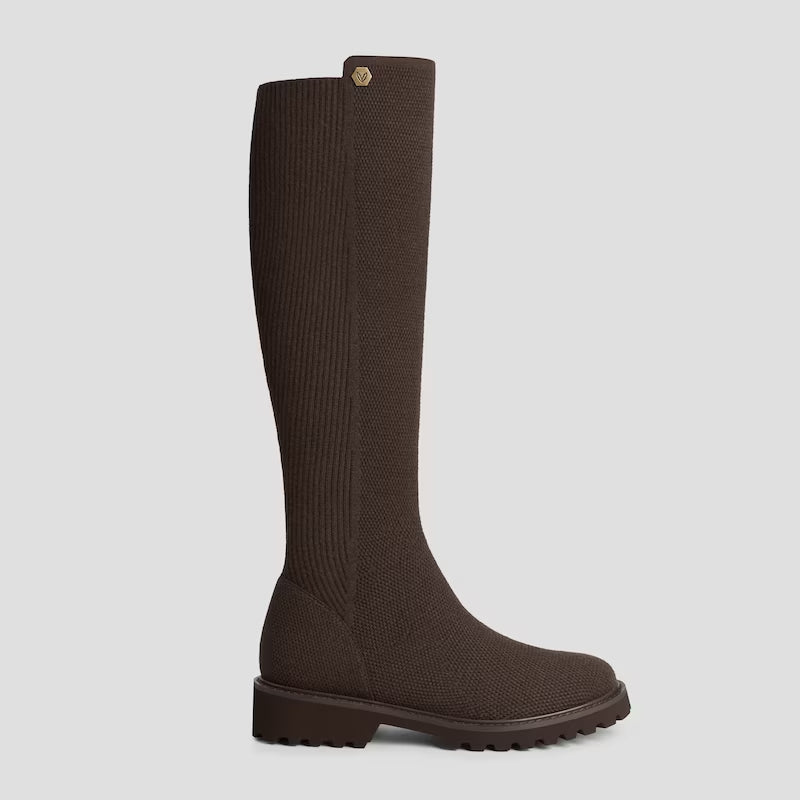 Round-Toe Stretchy Wool Knee-High Boots