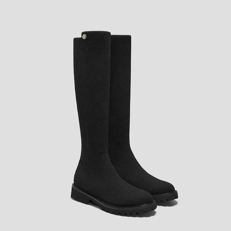 Round-Toe Stretchy Wool Knee-High Boots