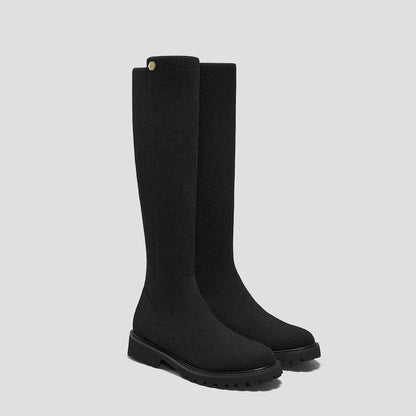 Round-Toe Stretchy Wool Knee-High Boots