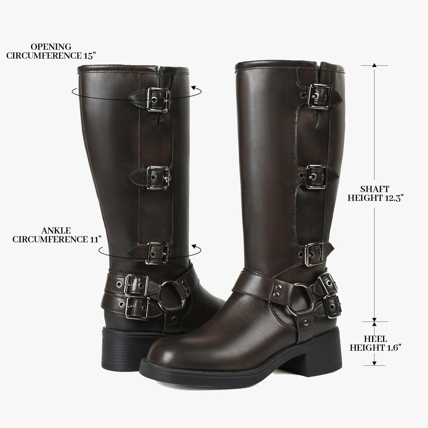 Retro Metal Buckle Mid-heel Knee-high Boot