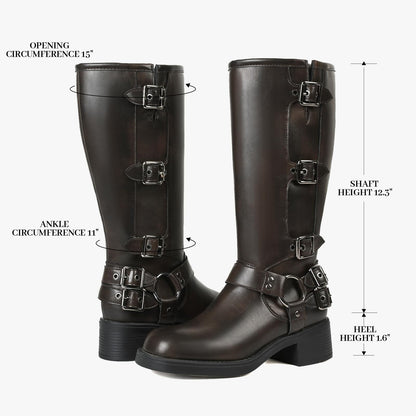 Retro Metal Buckle Mid-heel Knee-high Boot