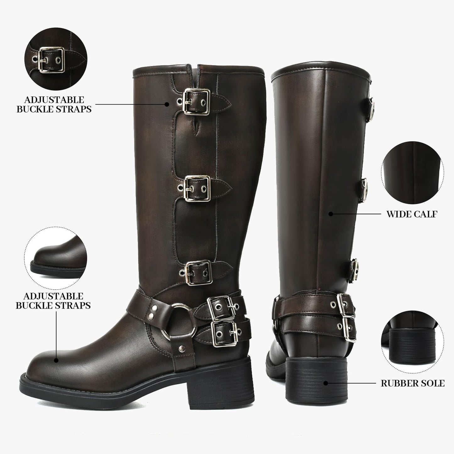 Retro Metal Buckle Mid-heel Knee-high Boot