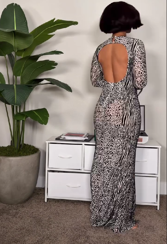 Sexy Long Sleeve Leopard Print Bodycon Dress