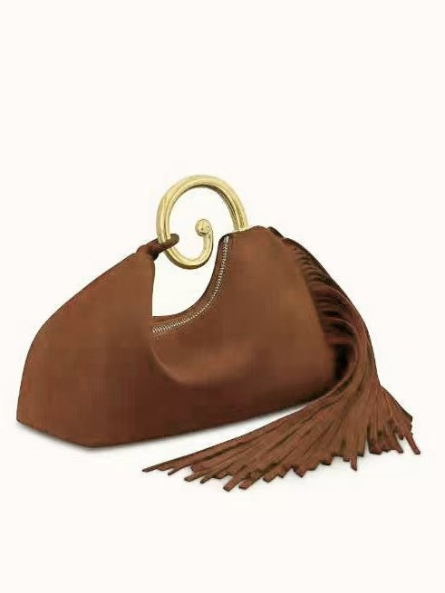 Vintage Fringed Curved Evening Handbag