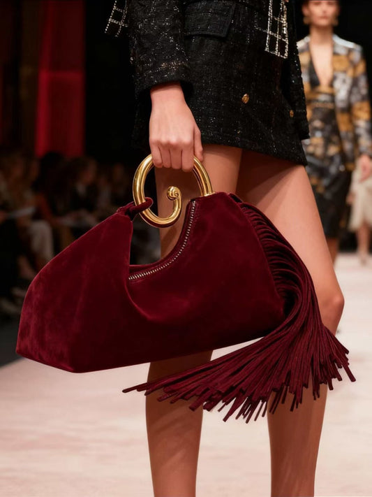 Vintage Fringed Curved Evening Handbag