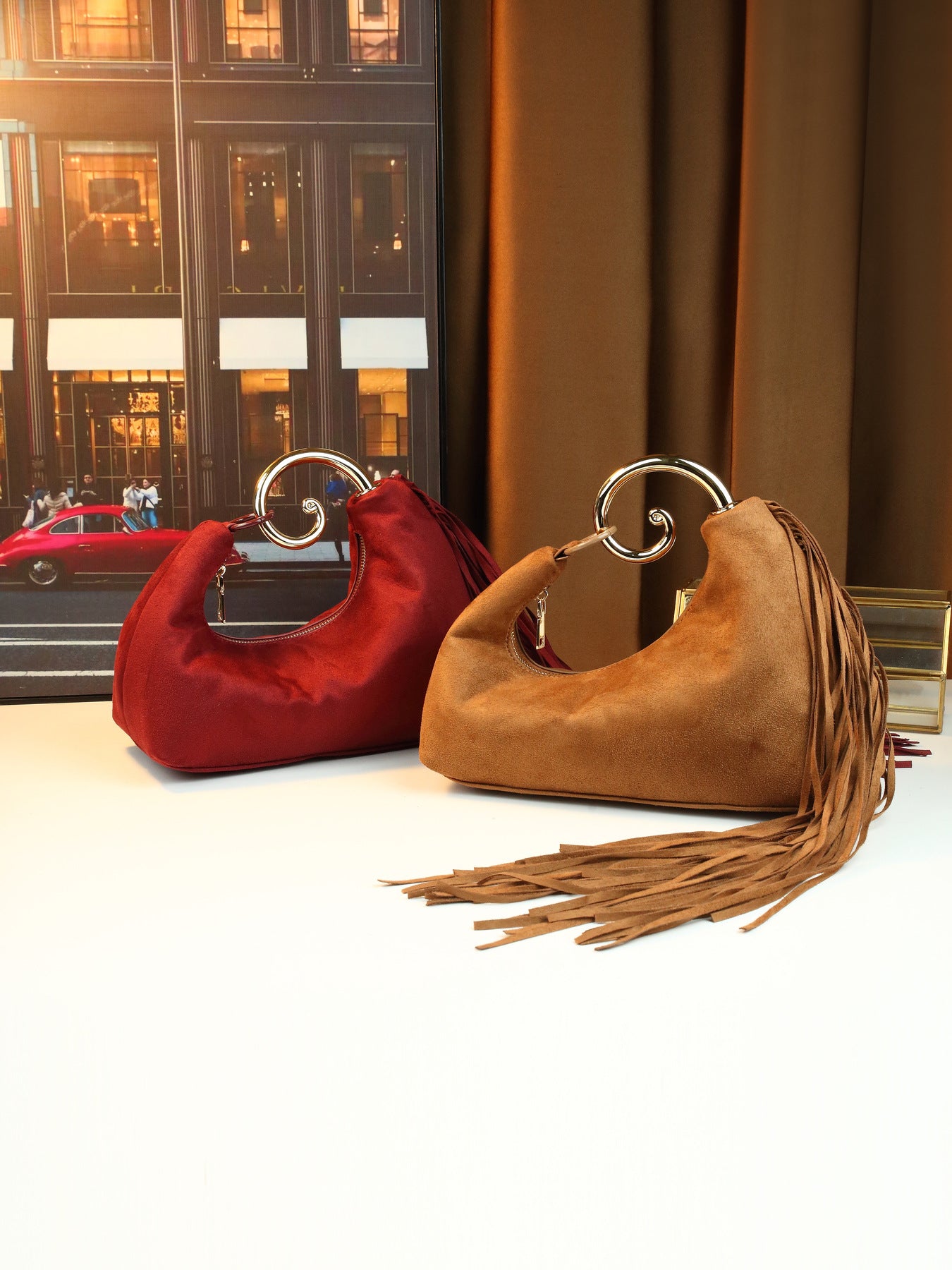 Vintage Fringed Curved Evening Handbag