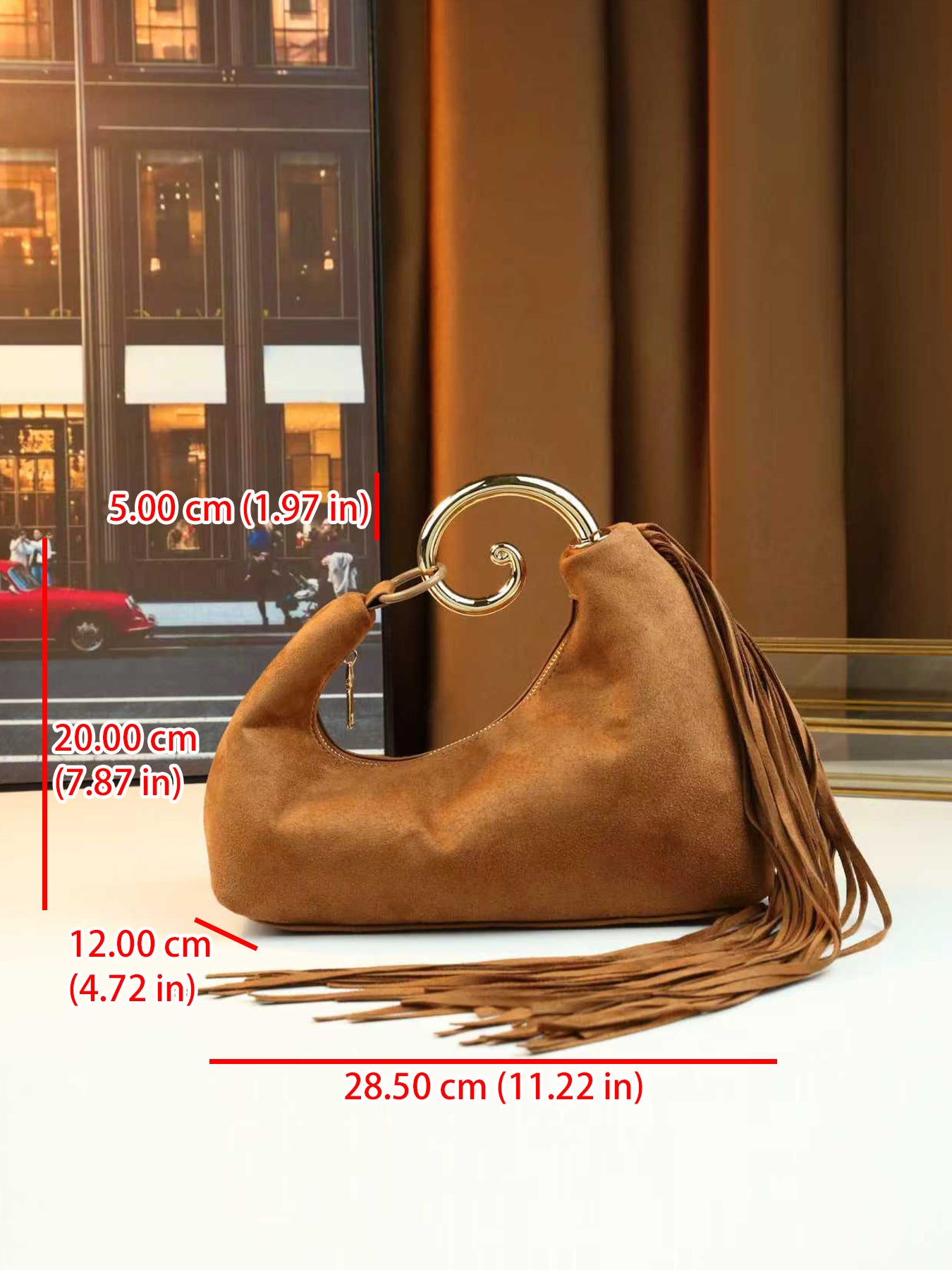 Vintage Fringed Curved Evening Handbag