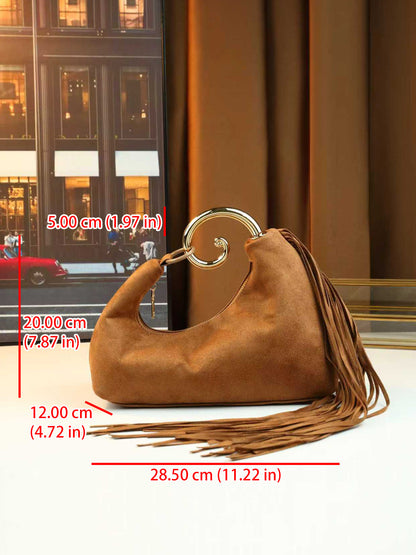 Vintage Fringed Curved Evening Handbag