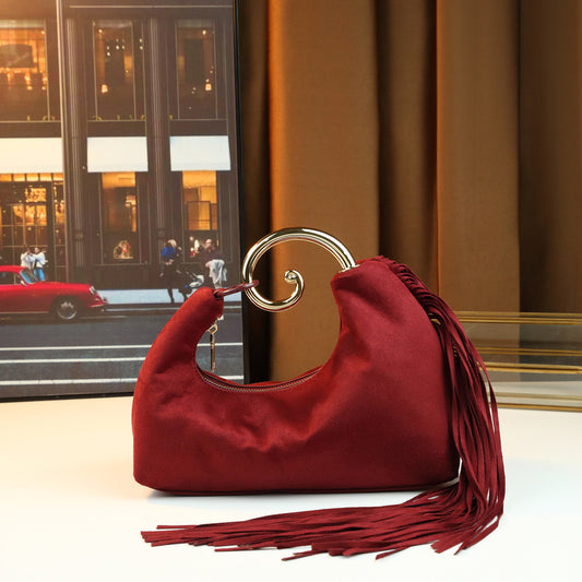 Vintage Fringed Curved Evening Handbag