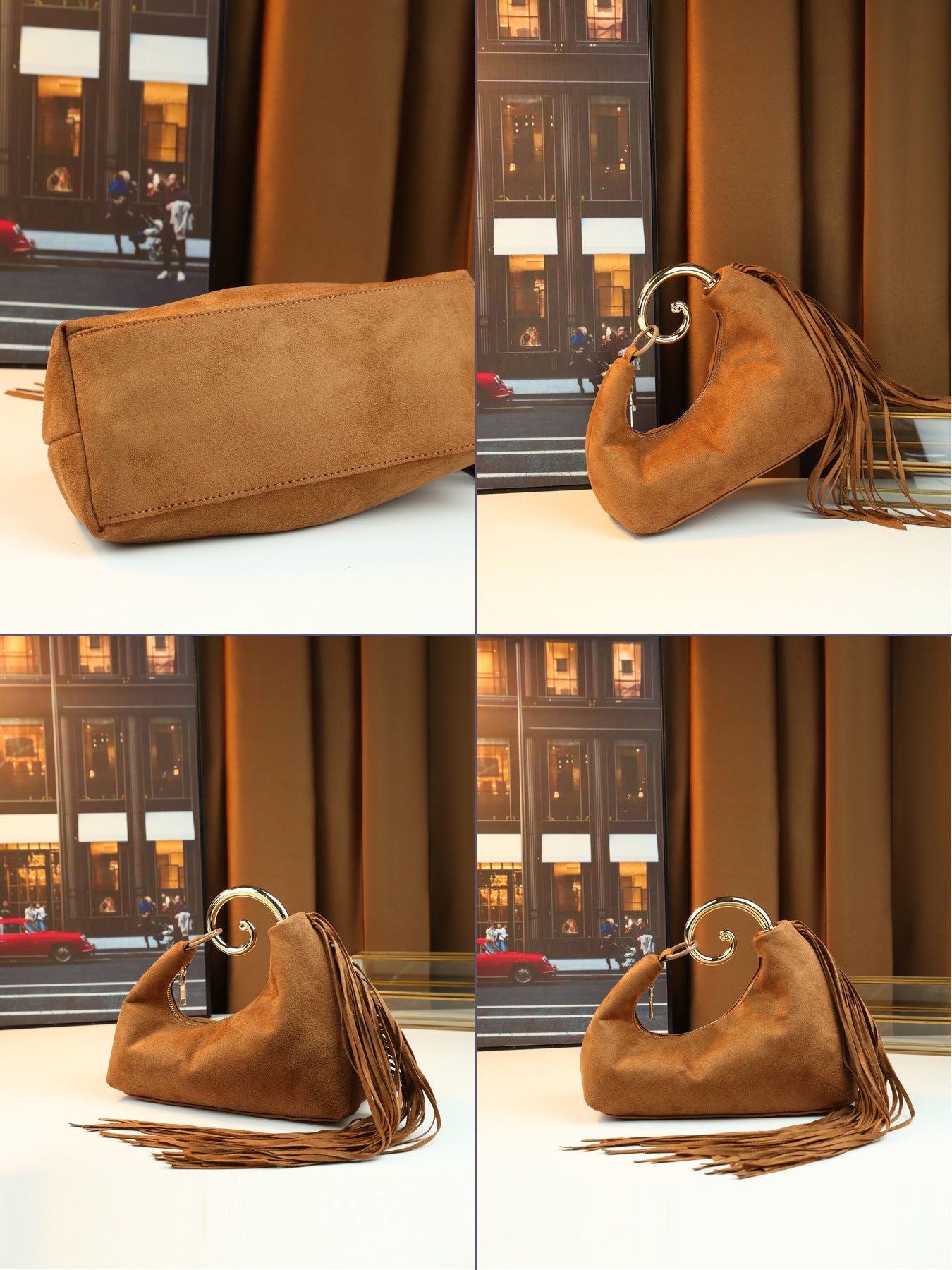 Vintage Fringed Curved Evening Handbag