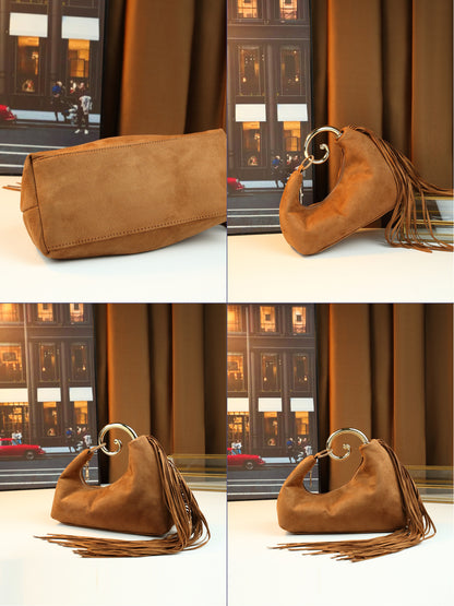 Vintage Fringed Curved Evening Handbag