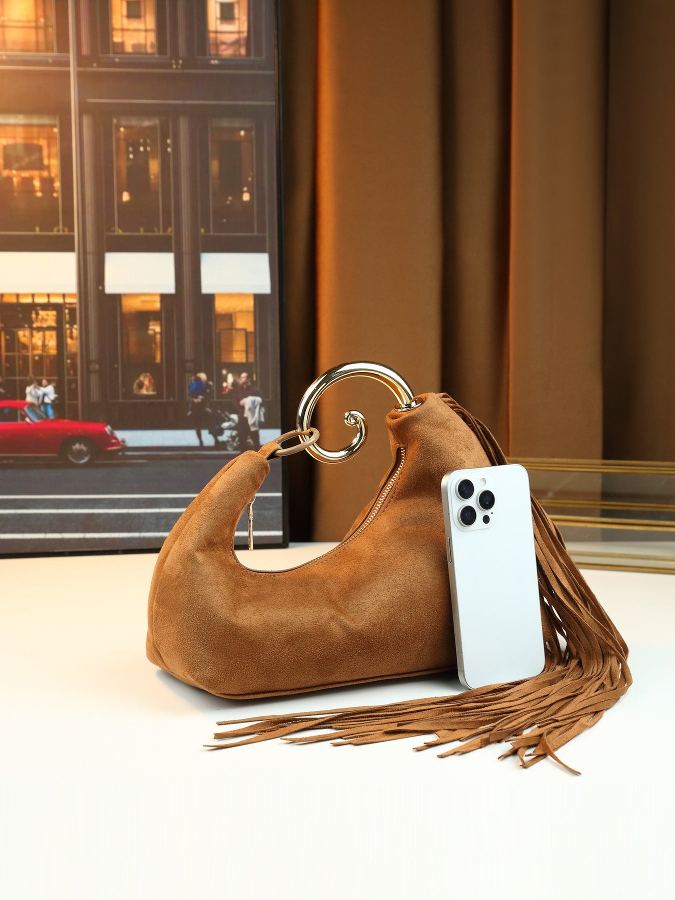 Vintage Fringed Curved Evening Handbag