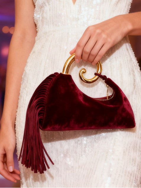 Vintage Fringed Curved Evening Handbag