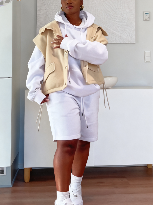 Hooded Sports Sweatshirt With Shorts Set