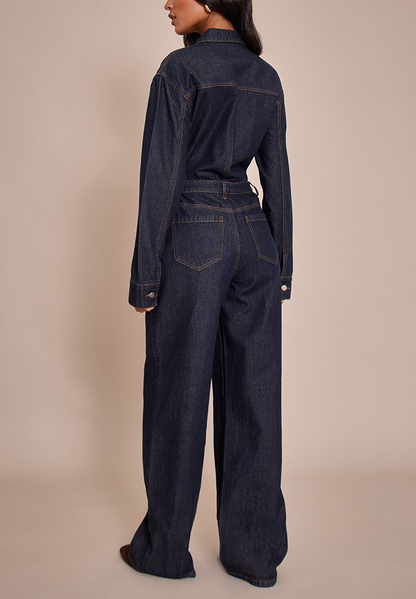 Long-sleeved Denim Jumpsuit