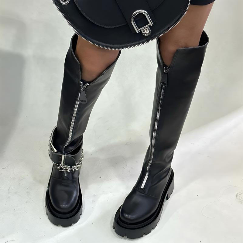 Round Toe Platform Zip Up Boots
