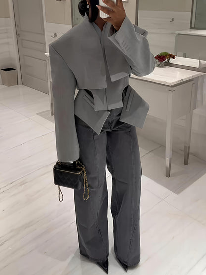 Stand Collar Cut-out Asymmetric Hem Jacket