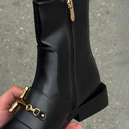 Metal Trim Side Zip Flat Boots
