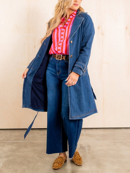 Denim Midwash Long Sleeve Trench Coat