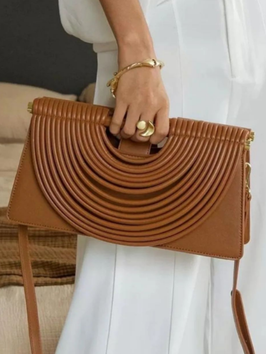 Curved Striped Handle PU Leather Bag