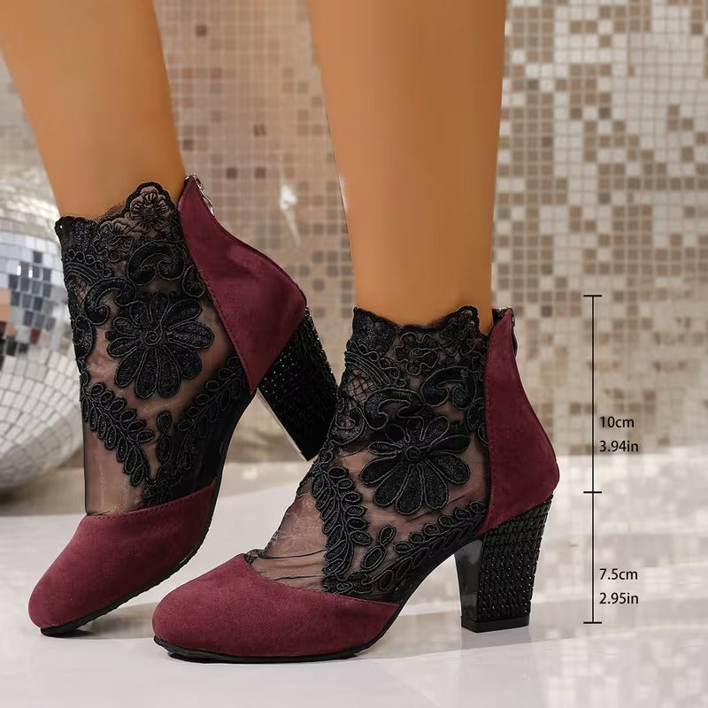 Chic Fashionable Lace Embroidered Mesh High Heel