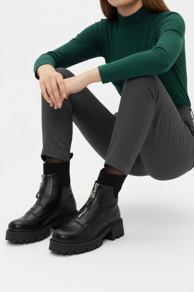Zip Up Thick Sole Sock Boots