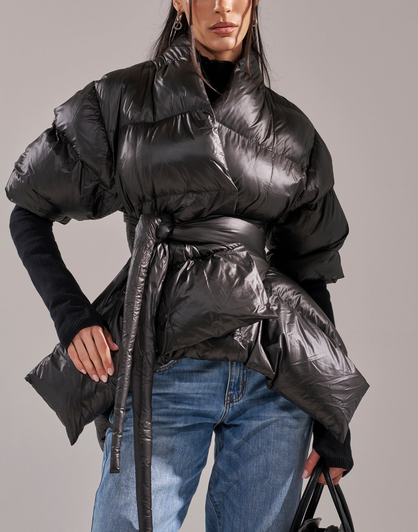 Ribbed Ruffled Puff Sleeve Jacket