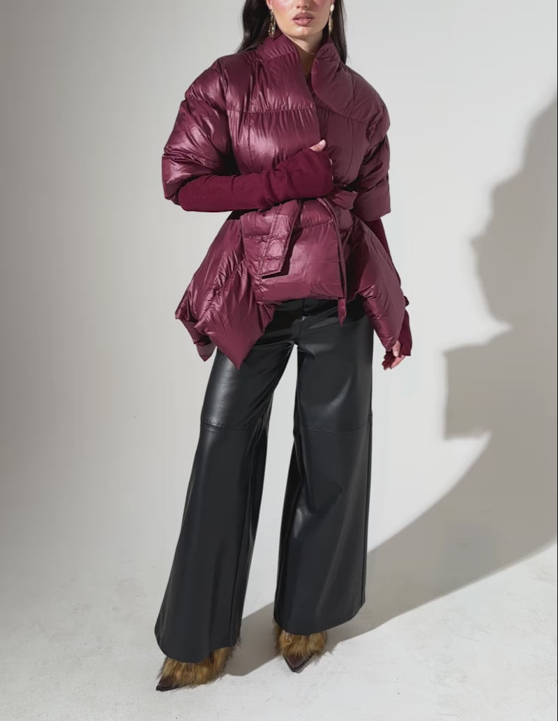 Ribbed Ruffled Puff Sleeve Jacket