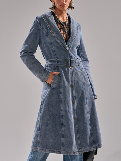 Fur Trim Denim Trench