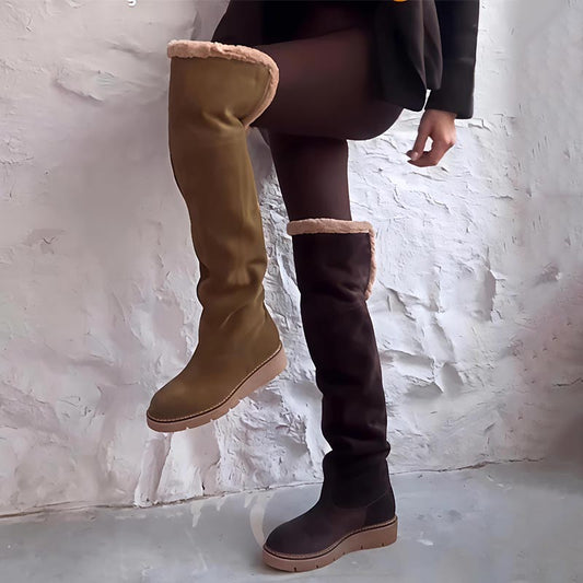 Fleece-lined Flat-knee Suede Boots