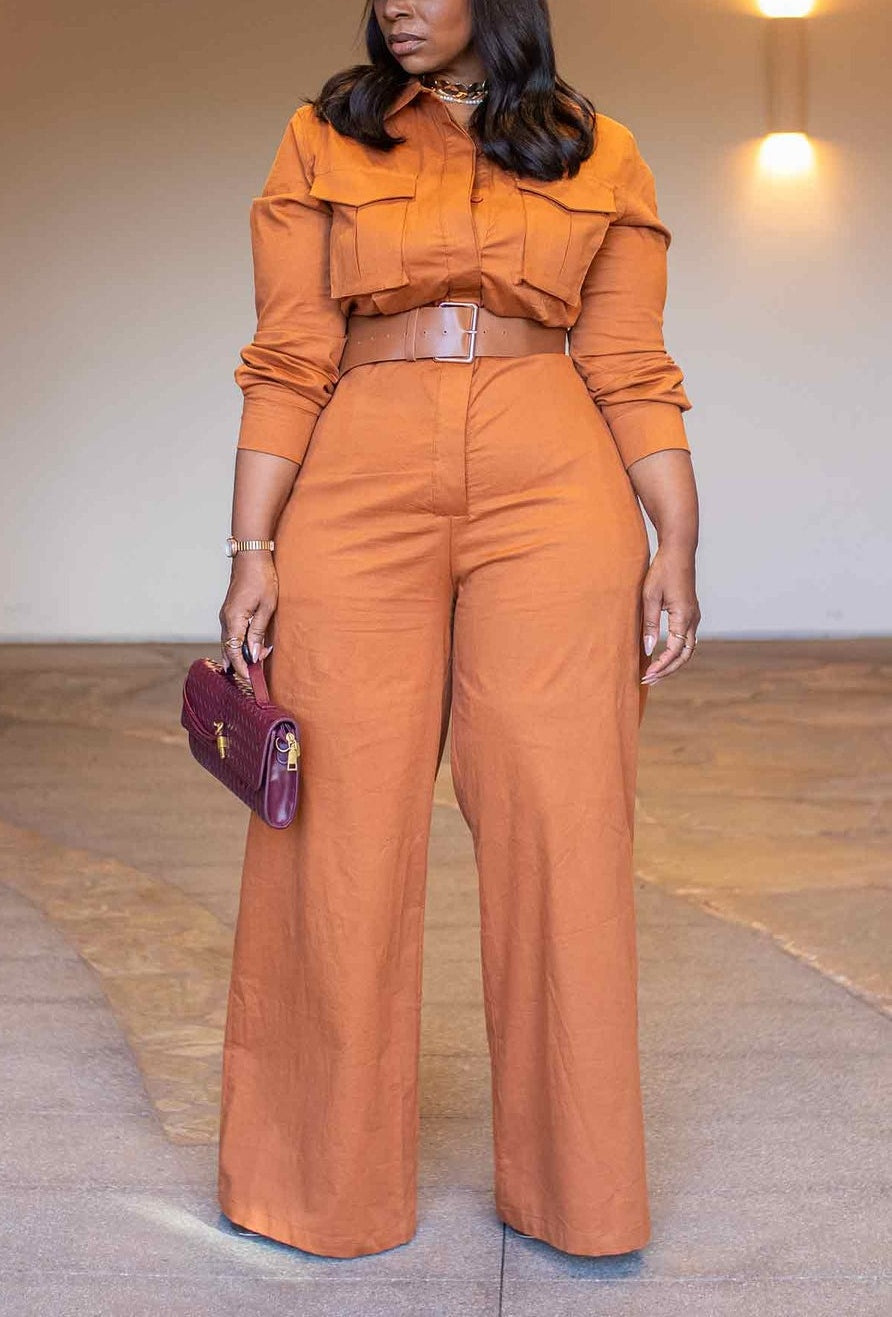 Fashionable Belted Long-Sleeved Bodysuit