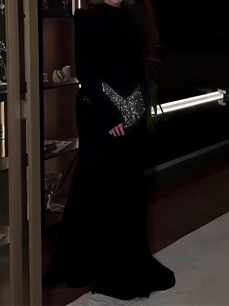 Gorgeous Rhinestone Sparkle Tassels Slim Maxi Dress