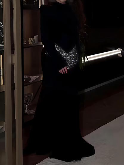 Gorgeous Rhinestone Sparkle Tassels Slim Maxi Dress