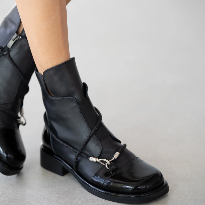 Square Low Heel Side Zip Boots